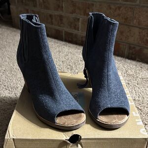 Toms Navy Peep-Toe Ankle Booties